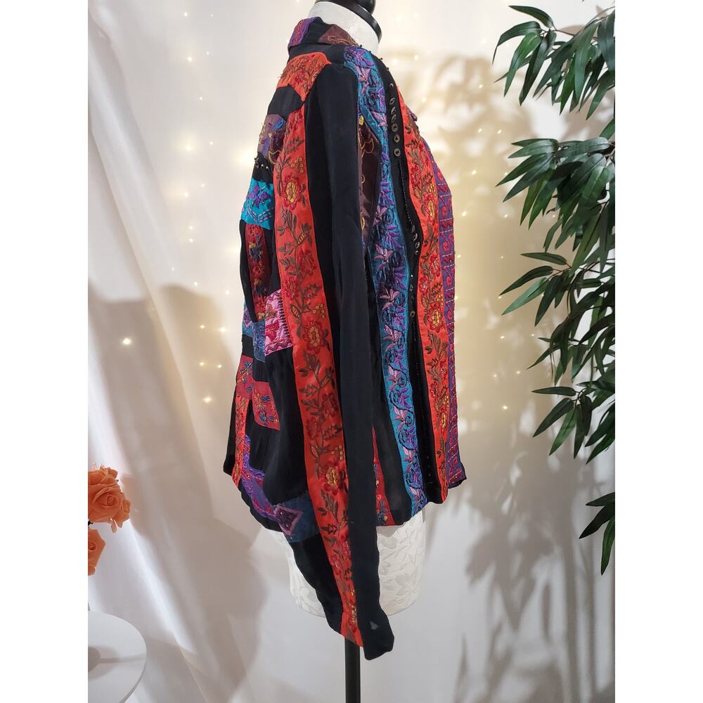 Chicos VTG Patchwork Embroidered Boho Art to Wear Jacket Womens 2 US L Rare - Picture 7 of 10